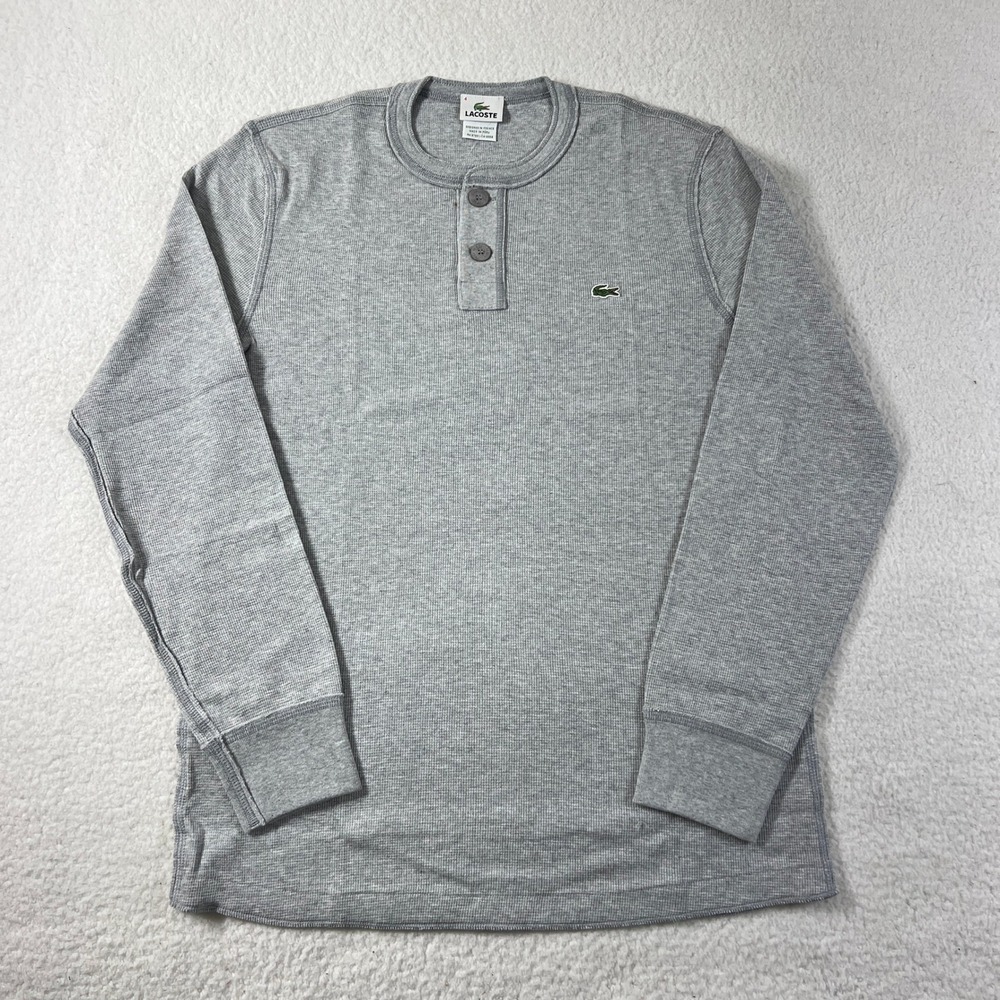 Lacoste Henley Shirt Men's US Size‎ M (EU/S) Grey Waffle Knit Long Sleeve VTG